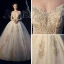 Elegant Champagne Wedding Dresses 2019 Ball Gown Off-The-Shoulder Long Sleeve Backless Glitter Tulle Appliques Lace Beading Cathedral Train Ruffle