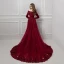 Elegant Burgundy Suede Evening Dresses  2019 Trumpet / Mermaid Off-The-Shoulder Long Sleeve Appliques Lace Beading Detachable Court Train Ruffle Backless Formal Dresses