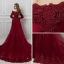 Elegant Burgundy Suede Evening Dresses  2019 Trumpet / Mermaid Off-The-Shoulder Long Sleeve Appliques Lace Beading Detachable Court Train Ruffle Backless Formal Dresses