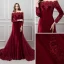 Elegant Burgundy Suede Evening Dresses  2019 Trumpet / Mermaid Off-The-Shoulder Long Sleeve Appliques Lace Beading Detachable Court Train Ruffle Backless Formal Dresses