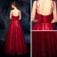 Luxury / Gorgeous Burgundy Prom Dresses 2019 A-Line / Princess Spaghetti Straps Sleeveless Glitter Tulle Floor-Length / Long Ruffle Backless Formal Dresses