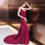 Sexy Bordeaux Robe De Soirée 2019 Trompette / Sirène Bretelles Spaghetti Sans Manches Perlage Ceinture Tribunal Train Volants Dos Nu Robe De Ceremonie