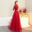 Vintage / Retro Red Satin Evening Dresses  2019 A-Line / Princess V-Neck 1/2 Sleeves Floor-Length / Long Ruffle Formal Dresses