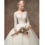 Elegant Champagne Pierced Beading Wedding Dresses 2019 A-Line / Princess V-Neck Long Sleeve Glitter Tulle Chapel Train Ruffle