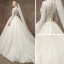 Elegant Champagne Pierced Beading Wedding Dresses 2019 A-Line / Princess V-Neck Long Sleeve Glitter Tulle Chapel Train Ruffle