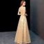 Chic / Beautiful Gold Evening Dresses  2019 A-Line / Princess Scoop Neck Sleeveless Glitter Tulle Appliques Lace Floor-Length / Long Ruffle Formal Dresses