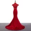 Style Chinois Rouge Transparentes Robe De Soirée 2019 Trompette / Sirène Col Haut Mancherons Appliques En Dentelle Paillettes Tribunal Train Volants Robe De Ceremonie
