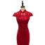 Style Chinois Rouge Transparentes Robe De Soirée 2019 Trompette / Sirène Col Haut Mancherons Appliques En Dentelle Paillettes Tribunal Train Volants Robe De Ceremonie