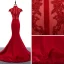 Style Chinois Rouge Transparentes Robe De Soirée 2019 Trompette / Sirène Col Haut Mancherons Appliques En Dentelle Paillettes Tribunal Train Volants Robe De Ceremonie