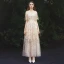 Affordable Champagne Summer See-through Evening Dresses  2019 A-Line / Princess High Neck Sleeveless Glitter Tulle Floor-Length / Long Ruffle Formal Dresses