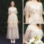 Affordable Champagne Summer See-through Evening Dresses  2019 A-Line / Princess High Neck Sleeveless Glitter Tulle Floor-Length / Long Ruffle Formal Dresses