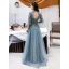 Modern / Fashion Champagne See-through Evening Dresses  2019 A-Line / Princess High Neck Bell sleeves Appliques Lace Beading Floor-Length / Long Backless Formal Dresses