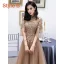 Modern / Fashion Champagne See-through Evening Dresses  2019 A-Line / Princess High Neck Bell sleeves Appliques Lace Beading Floor-Length / Long Backless Formal Dresses