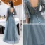 Modern / Fashion Champagne See-through Evening Dresses  2019 A-Line / Princess High Neck Bell sleeves Appliques Lace Beading Floor-Length / Long Backless Formal Dresses