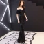 Erschwinglich Schwarz Abendkleider 2019 Meerjungfrau Off Shoulder Kurze Ärmel Pailletten Lange Rüschen Rückenfreies Festliche Kleider