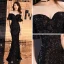 Erschwinglich Schwarz Abendkleider 2019 Meerjungfrau Off Shoulder Kurze Ärmel Pailletten Lange Rüschen Rückenfreies Festliche Kleider