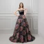 Colored Black Prom Dresses 2019 A-Line / Princess Strapless Sleeveless Multi-Colors Printing Flower Beading Sash Court Train Ruffle Backless Formal Dresses
