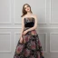 Colored Black Prom Dresses 2019 A-Line / Princess Strapless Sleeveless Multi-Colors Printing Flower Beading Sash Court Train Ruffle Backless Formal Dresses