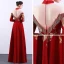 Chinese style Red See-through Evening Dresses  2019 A-Line / Princess High Neck Long Sleeve Embroidered Flower Rhinestone Floor-Length / Long Formal Dresses