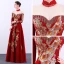 Chinese style Red See-through Evening Dresses  2019 A-Line / Princess High Neck Long Sleeve Embroidered Flower Rhinestone Floor-Length / Long Formal Dresses