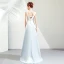 Elegante Himmelblau Satin Brautjungfernkleider 2019 A Linie Eckiger Ausschnitt Ärmellos Stoffgürtel Applikationen Blumen Perlenstickerei Sweep / Pinsel Zug Rückenfreies Kleider Für Hochzeit