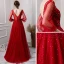 Luxury / Gorgeous Burgundy See-through Evening Dresses  2019 A-Line / Princess Deep V-Neck Puffy 3/4 Sleeve Handmade  Beading Glitter Tulle Floor-Length / Long Ruffle Backless Formal Dresses