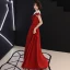 Chinese style Red See-through Evening Dresses  2019 A-Line / Princess High Neck Cap Sleeves Sash Appliques Lace Beading Floor-Length / Long Backless Formal Dresses