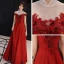 Chinese style Red See-through Evening Dresses  2019 A-Line / Princess High Neck Cap Sleeves Sash Appliques Lace Beading Floor-Length / Long Backless Formal Dresses