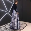 Abordable Style Chinois Bleu Marine Daim Robe De Soirée 2019 Princesse Col Haut Manches Longues Ceinture Appliques En Dentelle Longue Volants Robe De Ceremonie