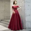 Chic / Beautiful Burgundy Evening Dresses  2019 A-Line / Princess Off-The-Shoulder Short Sleeve Beading Floor-Length / Long Ruffle Backless Formal Dresses