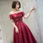 Chic / Beautiful Burgundy Evening Dresses  2019 A-Line / Princess Off-The-Shoulder Short Sleeve Beading Floor-Length / Long Ruffle Backless Formal Dresses