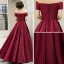 Chic / Beautiful Burgundy Evening Dresses  2019 A-Line / Princess Off-The-Shoulder Short Sleeve Beading Floor-Length / Long Ruffle Backless Formal Dresses