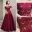 Chic / Beautiful Burgundy Evening Dresses  2019 A-Line / Princess Off-The-Shoulder Short Sleeve Beading Floor-Length / Long Ruffle Backless Formal Dresses