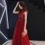 Chic / Beautiful Burgundy See-through Evening Dresses  2019 A-Line / Princess Scoop Neck Cap Sleeves Appliques Flower Beading Floor-Length / Long Ruffle Backless Formal Dresses