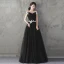 Affordable Black Evening Dresses  2019 A-Line / Princess Off-The-Shoulder Short Sleeve Appliques Lace Pearl Floor-Length / Long Ruffle Backless Formal Dresses