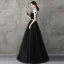 Affordable Black Evening Dresses  2019 A-Line / Princess Off-The-Shoulder Short Sleeve Appliques Lace Pearl Floor-Length / Long Ruffle Backless Formal Dresses