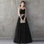 Affordable Black Evening Dresses  2019 A-Line / Princess Off-The-Shoulder Short Sleeve Appliques Lace Pearl Floor-Length / Long Ruffle Backless Formal Dresses