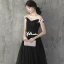 Affordable Black Evening Dresses  2019 A-Line / Princess Off-The-Shoulder Short Sleeve Appliques Lace Pearl Floor-Length / Long Ruffle Backless Formal Dresses