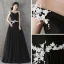 Affordable Black Evening Dresses  2019 A-Line / Princess Off-The-Shoulder Short Sleeve Appliques Lace Pearl Floor-Length / Long Ruffle Backless Formal Dresses