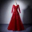 Modern / Fashion Burgundy Evening Dresses  2019 A-Line / Princess V-Neck Long Sleeve Appliques Lace Sequins Floor-Length / Long Ruffle Backless Formal Dresses