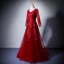 Modern / Fashion Burgundy Evening Dresses  2019 A-Line / Princess V-Neck Long Sleeve Appliques Lace Sequins Floor-Length / Long Ruffle Backless Formal Dresses