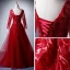 Modern / Fashion Burgundy Evening Dresses  2019 A-Line / Princess V-Neck Long Sleeve Appliques Lace Sequins Floor-Length / Long Ruffle Backless Formal Dresses