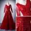Modern / Fashion Burgundy Evening Dresses  2019 A-Line / Princess V-Neck Long Sleeve Appliques Lace Sequins Floor-Length / Long Ruffle Backless Formal Dresses