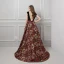 Sexy Noire Robe De Soirée 2019 Princesse V-Cou Sans Manches Perlage Faux Diamant Ceinture Impression Fleur Tribunal Train Volants Dos Nu Robe De Ceremonie