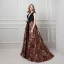 Sexy Noire Robe De Soirée 2019 Princesse V-Cou Sans Manches Perlage Faux Diamant Ceinture Impression Fleur Tribunal Train Volants Dos Nu Robe De Ceremonie