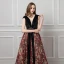 Sexy Noire Robe De Soirée 2019 Princesse V-Cou Sans Manches Perlage Faux Diamant Ceinture Impression Fleur Tribunal Train Volants Dos Nu Robe De Ceremonie