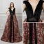 Sexy Noire Robe De Soirée 2019 Princesse V-Cou Sans Manches Perlage Faux Diamant Ceinture Impression Fleur Tribunal Train Volants Dos Nu Robe De Ceremonie