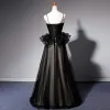 Piękne Czarne Sukienki Na Bal 2019 Princessa Spaghetti Pasy Bez Rękawów Długie Wzburzyć Bez Pleców Sukienki Wizytowe