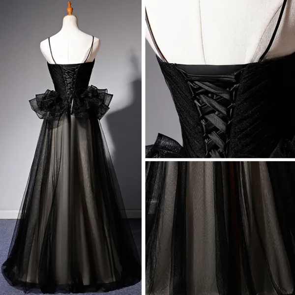 Chic / Beautiful Black Prom Dresses 2019 A-Line / Princess Spaghetti ...