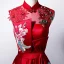 Style Chinois Rouge Satin Transparentes Robe De Soirée 2019 Princesse Col Haut Sans Manches Noeud Ceinture Brodé Fleur Perle Faux Diamant Longue Volants Dos Nu Robe De Ceremonie